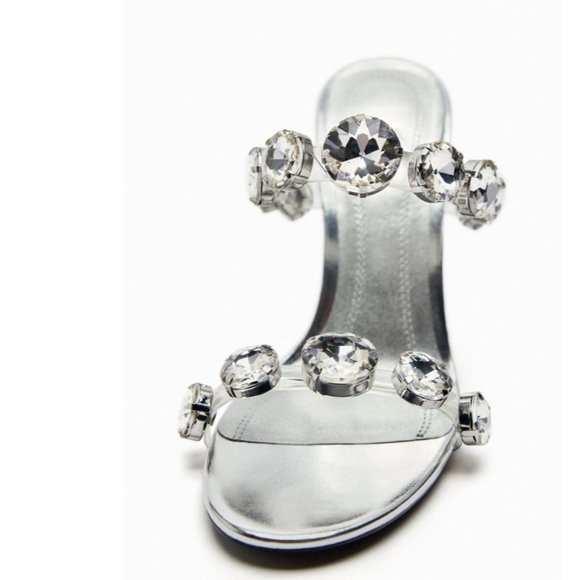 ZARA GEM HEELED VINYL MULES WITH DECORATION HEELS - Picture 16 of 17